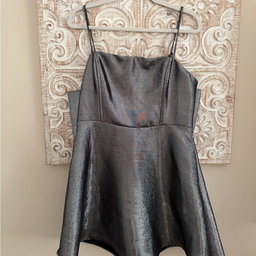 Forever 21 Metallic Charcoal Silver Mini Dress with Spaghetti Straps